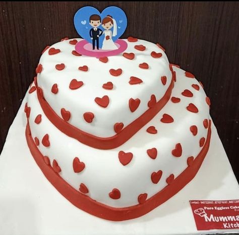 Double storey heart cake, white & red Heart Cake, Cake