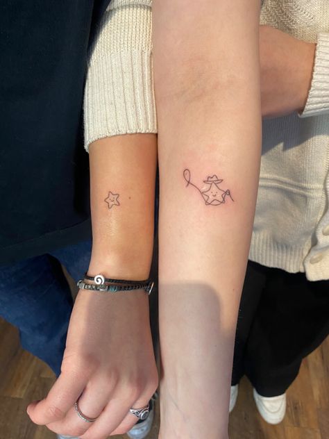 Matching Tattoos Aesthetic Siblings, Brother Sister Tattoo Aesthetic, Brother Sister Small Tattoo, Simple Tattoo Matching, Minimal Tattoo Matching, Coordinating Friend Tattoos, Small Duo Tattoos, Two Matching Tattoos, Funny Matching Sister Tattoos