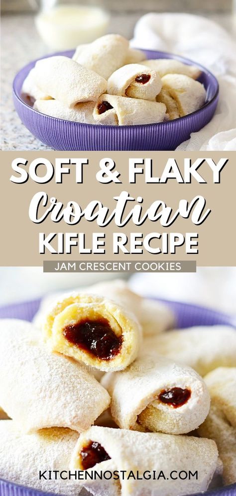 Kiffel Recipe, Kiffles Cookies, Hungarian Christmas Recipes, Croatian Cookies, Croatian Cookies Recipes, Croatian Dessert Recipes, Serbian Cookies Recipes, Croatian Potica Recipe, Chessmen Cookie Recipe