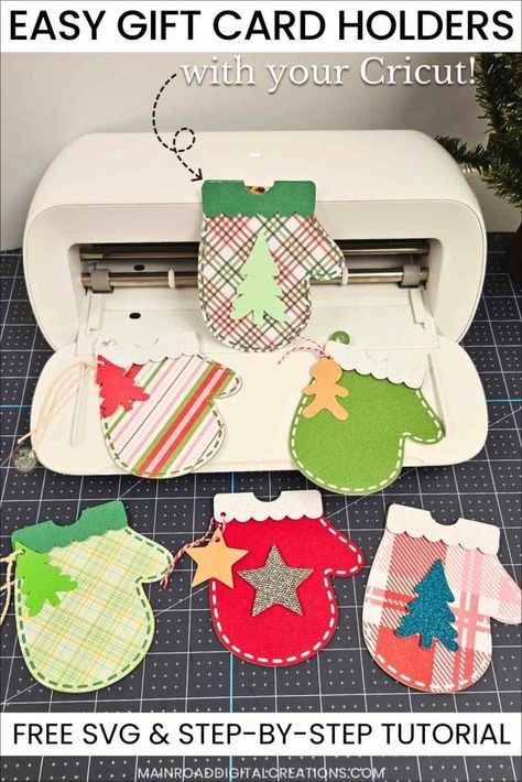 Cricut Gift Card Holder Svg Free, Cricut Christmas Cards Free Svg, Mitten Gift Card Holder, Chipboard Crafts, Gift Card Holder Template, Cricut Christmas Cards, Gift Card Holder Diy, Diy Christmas Candy, Easy Crafts For Teens