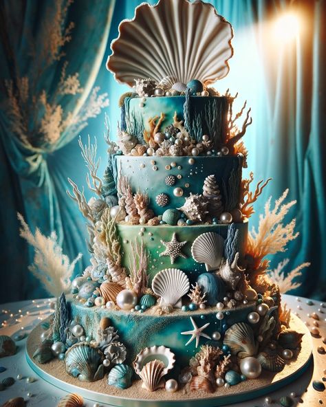 Sea inspired wedding Cake… #wedding #weddingcake #weddinginspiration #ai #aiart #aiartcommunity #aiartwork #aiartist #digitalart #digitalillustration #sea #ocean Extravagant Desserts, Ocean Cake Ideas, Sea Inspired Wedding, Gelatin Cakes, Ocean Wedding Cake, Ocean Cake, Ocean Wedding Theme, Extreme Cakes, Under The Sea Cake