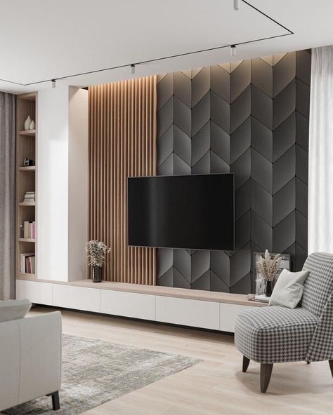 Feature Wall Ideas Living Room Modern Interiors, 86inch Tv, Tv Module Living Rooms, Gray And Gold Living Room Decor Modern, Feature Tv Wall Ideas, Tv Wall Design Modern Luxury Living Room, Tv Feature Wall Living Room Modern, Television Unit Design, Living Room Television Wall Ideas