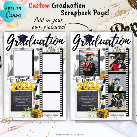 Graduation Scrapbook Page, EDITABLE Graduation Template, Premade Graduation Scrapbook Page, Graduation Collage Poster, Senior Year Scrapbook - Etsy Graduation Yearbook Template, Senior Photo Scrapbook Layout, Scrapbook Ideas For Graduation, Scrapbook Graduation Ideas, Scrapbook Ideas Graduation, Graduation Book Design, Graduation Memory Book, Graduation Scrapbook Layouts, Graduation Scrapbook Ideas