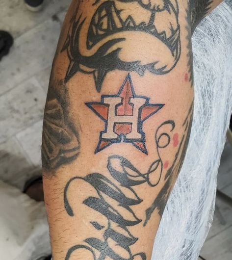 Houston Astros Tattoo Ideas, Houston Astros Tattoo, Astros Tattoo, Houston Tattoos Ideas, Houston Tattoos, Colorful Butterfly Tattoo, Sport Tattoos, Houston Astros Baseball, Mom Tattoo Designs