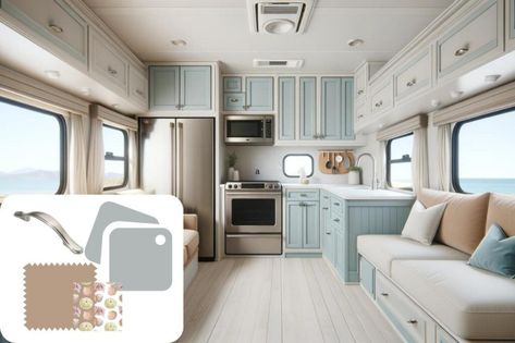 10 Chic RV Color Schemes for your Camper Remodel Rv Color Schemes, Interior Paint Ideas, Rv Updates, Camper Renovations, Trailer Makeover, Decorating Your Rv, Camper Remodeling, Camper Redo, Van Lifestyle