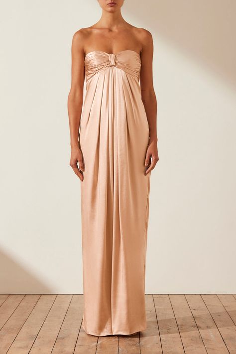 La Lune Strapless Knot Maxi Dress | Desert Rose | Dresses | Shona Joy – Shona Joy International Copper Mother Of The Bride Dress, Champagne Silk Dress, Champagne Maxi Dress, Knot Maxi Dress, Gathered Maxi Dress, Asymmetrical Maxi Dress, Gold Maxi Dress, Dress Code Wedding, Champagne Dress