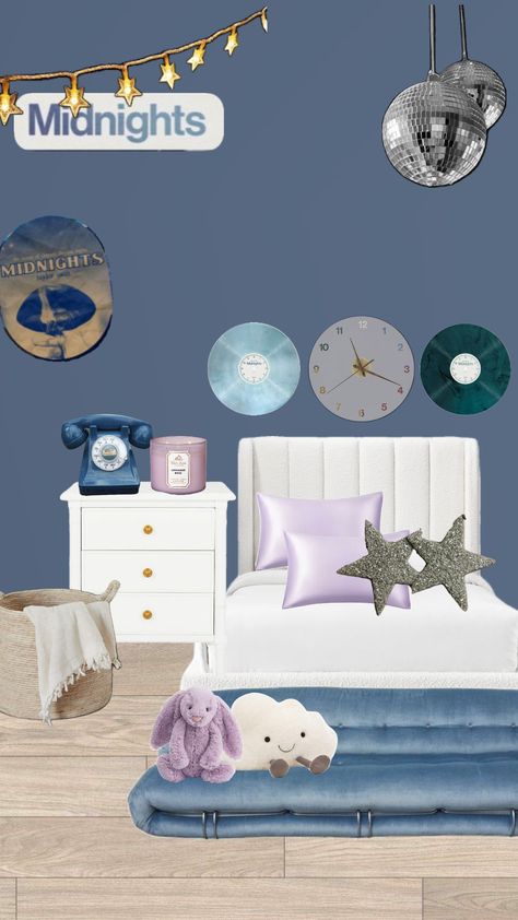 Taylor swift midnights themed bedroom #taylorswift #erastour #vibes #music #room #roominspo Taylor Swift Aesthetic Bedroom, Taylor Swift Theme Room, Taylor Swift Bedroom Aesthetic, Taylor Swift Inspired Bedroom, Taylor Swift Inspired Room, Taylor Swift Themed Bedroom, Taylor Swift Room Decor Ideas, Taylor Swift Bedroom, Taylor Swift Bedroom Ideas