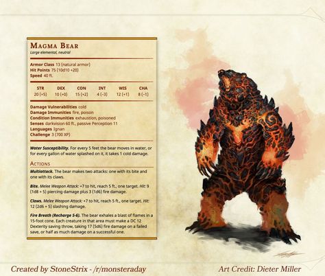 Magma bear from monster a day compendium Dnd Stats, Dungeons And Dragons 5e, D D Monsters, Dnd Dragons, Dnd 5e Homebrew, Dungeons And Dragons Game, Dnd Monsters, Dungeons And Dragons Characters, D&d Dungeons And Dragons