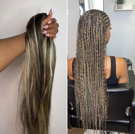 Colour Combination Braids, Colour Goddess Braids, Dirty Blonde Braids Black Women, Dirty Blonde Braids, Blond Braids Black Women, Blonde And Brown Braids, 4/27/30 Braids, Fulani Boho Braids, Blonde Knotless Box Braids