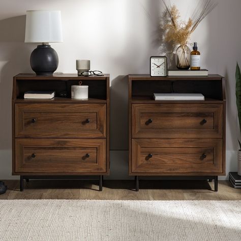 Middlebrook Modern 2-Drawer USB Nightstand, Set of 2 - Bed Bath & Beyond - 34130276 Wooden Nightstands Bedroom, Nightstand And Dresser Combo, Brown Wood Nightstand, Dark Wood Nightstand, Masters Bedroom, Brown Nightstand, Nightstand Brown, Man Bedroom, Nightstand Ideas