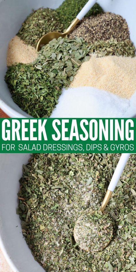 Greek Food Gyros, Greek Seasoning Recipe, Quick Salad Dressing, Grilled Chicken Gyros, Gyro Seasoning, Homemade Dry Mixes, Greek Salad Dressing, Homemade Spice Mix, Spice Blends Recipes