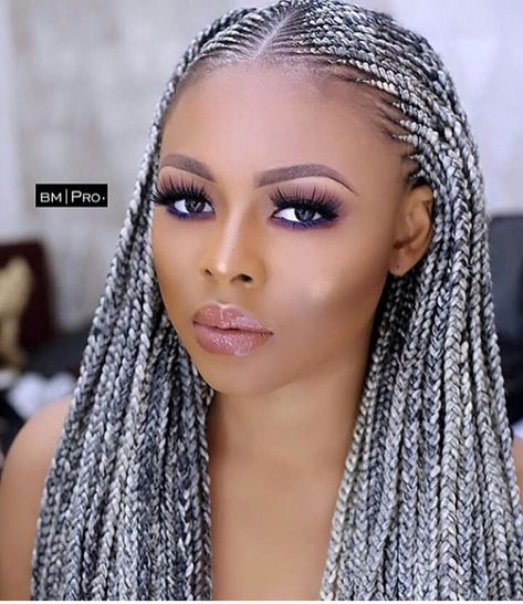 Would you rock this colour of hair? Gray Box Braids, Blond Box Braids, Grey Braids, Grey Box Braids, Cornrow Updo, Grey Hair Braids, Braid Hairstyle Ideas, Toddler Hair Styles, Pepper Hair