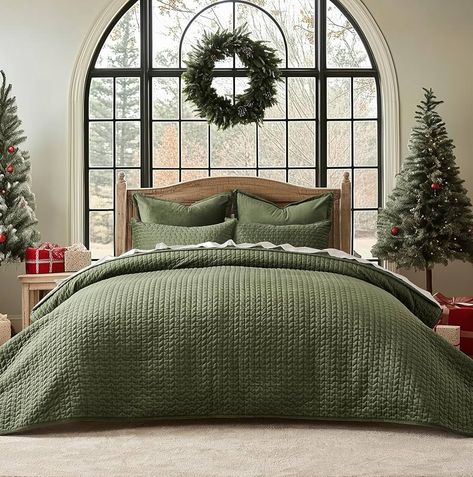 Amazon.com: EVERGRACE Luxury Velvet Quilt Set Queen Size 3 Piece, Soft Oversized Cross-Stitch Velvet Comforter Set with Pillow Shams, Lightweight Velvet Coverlet Bedspread Bedding Set for All Seasons, Light Taupe : Home & Kitchen Green Comforter Bedroom, Green Bedding Set, Velvet Bedding, Loden Green, Green Comforter, Velvet Comforter, Velvet Bedding Sets, Velvet Duvet, Winter Bedding