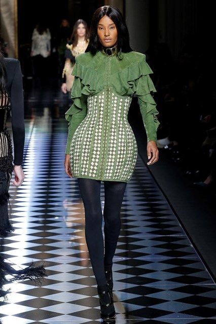 Balmain 2016 Fall Winter, Balmain 2016, Balmain Fashion, Ruffle Bodycon Dress, 2016 Fall, Fall Fashion 2016, Couture Runway, Vogue Fashion, Fall 2016