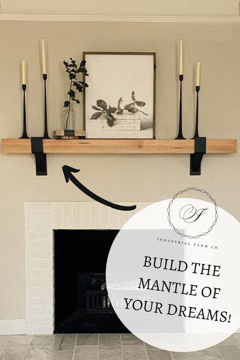 These handcrafted mantle brackets are easy to install, and perfect for your farmhouse DIY project! mantle diy, mantle diy floating, mantle diy easy, mantle diy fireplace, mantle brackets, industrial living room, industrial decor, industrial farmhouse, farmhouse decor, farmhouse living room, corbels ideas, mantle beam, mantle beam fireplace, living room decor, living room ideas, modern farmhouse livingroom, rustic decor, joanna gains style Mantle Shelf Ideas, Diy Mantle Shelf, Diy Mantel Shelf, Diy Wood Mantle, Floating Fireplace Mantle, Industrial Mantle Decor, Corbels Ideas, Easy Mantle, Mantel Farmhouse Decor