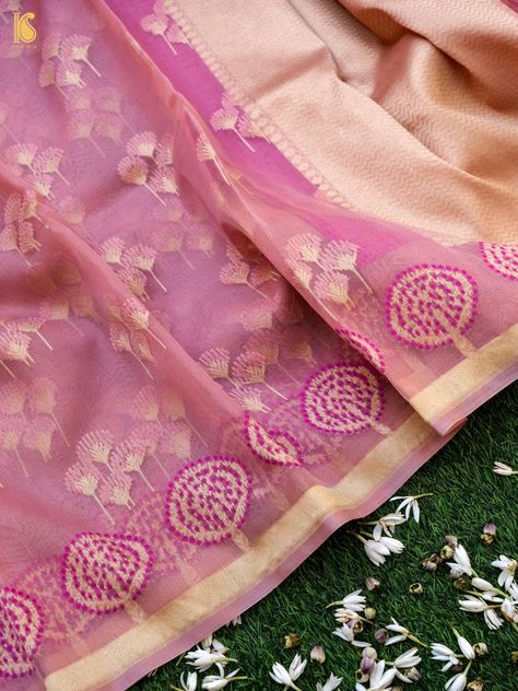 Elevate your style with our Kora Silk Banarasi Saree. Combining the sheer elegance of Kora silk with intricate Banarasi zari work, this saree is a masterpiece of tradition and modernity. Perfect for special occasions, it's a timeless addition to your ethnic wardrobe. Silk Banarasi Saree, Zari Work, Banarasi Saree, New Launch, Pink Saree, Banarasi Sarees, Elevate Your Style, Special Occasion, Product Launch