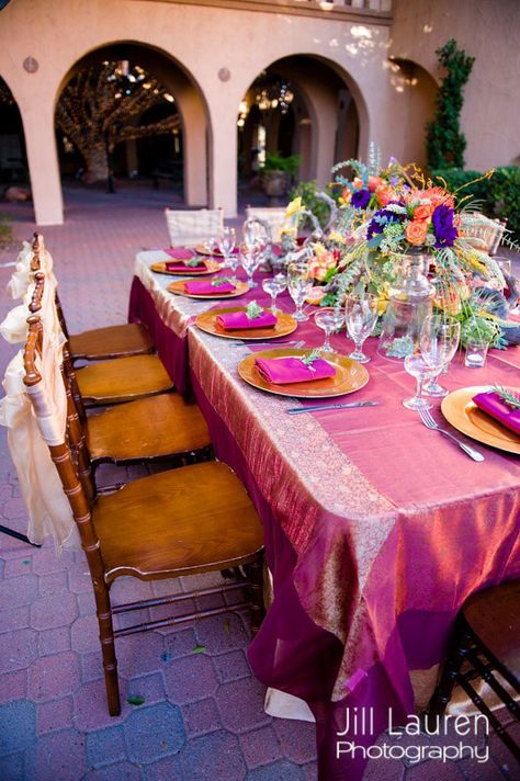 Purim:  This is another idea for a Purim tablescape.  The rich colors and copious flowers remind of the banquet Queen Esther may have had for the King.  For more Purim ideas, follow Everyday Simchas Purim Pinterest Board. Summer Fruits And Vegetables, Purim Party, Garden Rock Border, Simple Table Settings, Queen Esther, Reduce Energy Consumption, Tablescape Inspiration, Rosemary Sprigs, Simple Table