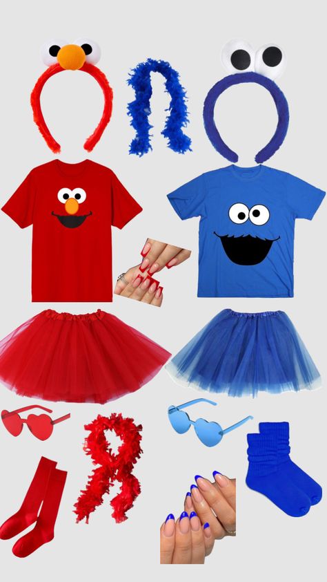 #halloweencostume #duooutfits #elmoandcookiemonster #sesamestreet #fall#🍂🍁🎃 Elmo Big Bird Cookie Monster Costume, M And Ms Costume, Cookie Monster Halloween Costume Women, Cute Halloween Costumes For 2 Besties, M M Costume Ideas, Sesame Street Characters Costumes, Elmo Costume Teen, Diy Elmo Costume Women, Characters For Spirit Week