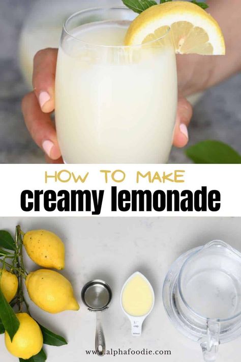 Lemonade With Sweetened Condensed Milk, Creamy Lemonade Drink, Creamy Lemonade Recipe, Egyptian Lemonade, Lemonade Trailer, Brazilian Lemonade Recipe, Creamy Drinks, Cream Lemonade, Creamy Lemonade