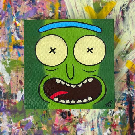 Rick And Morty Canvas Painting Easy, Pickle Rick Painting Canvas, Easy Characters To Paint, High Rick And Morty Paintings, Rick And Morty Painting Acrylic, Paintings Rick And Morty, Small Square Canvas Painting Ideas Easy, Easy Big Paintings, Easy Rick And Morty Painting