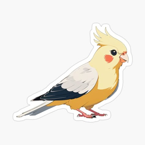 Cockatiel Art, Cockatiel Drawing Easy, Cockatiel Illustration, Cockatiel Doodle, Kawaii Cockatiel, Parrot Sticker, Animal Stickers, Sticker Collection, Printable Stickers