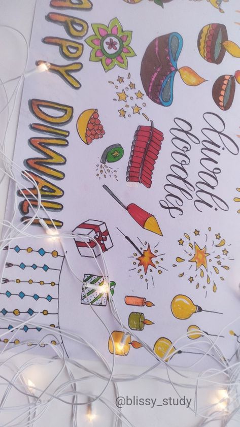 Diwali Notebook Decoration, Diwali Doodle Art, Diwali Doodle, Diwali Homework, Diwali Drawings, Ideas For Cards, Diwali Drawing, Diwali Card, Doodles Ideas