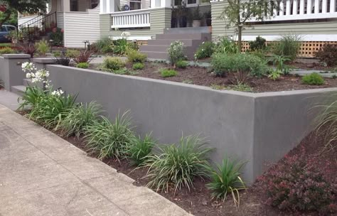 3 Unique Concrete Ideas for Your Front Yard - GWC Decorative Concrete Sloped Front Yard, Concrete Retaining Wall, Backyard Retaining Walls, Front Yards Curb Appeal, Garden Retaining Wall, Concrete Retaining Walls, Sloped Yard, Landscaping Retaining Walls, Concrete Ideas