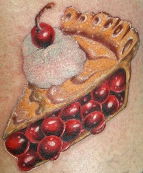 DIFFERENT ! ! Cherry Pie Tattoo, Pie Tattoo, Birthday Pies, Bow Cupcakes, Food Tattoos, I Want More, Bat Tattoo, Foodie Art, Flash Design