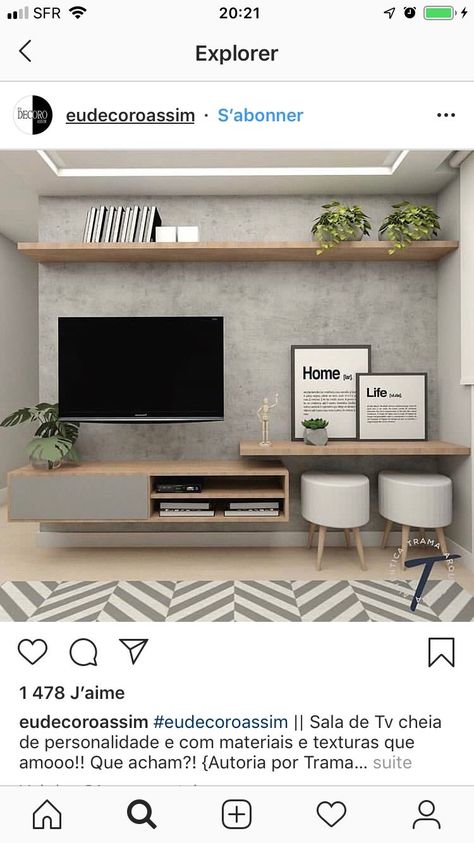 Living Tv Wall Ideas, Tv Entertainment Center Ideas Small Spaces, Around Tv Decor Bedroom, One Side Tv Unit Design, Tv Unit Side Wall Design, Uncentered Tv Wall Ideas, Den Living Room Ideas, Tv Rack Ideas, Tv Wall Grey