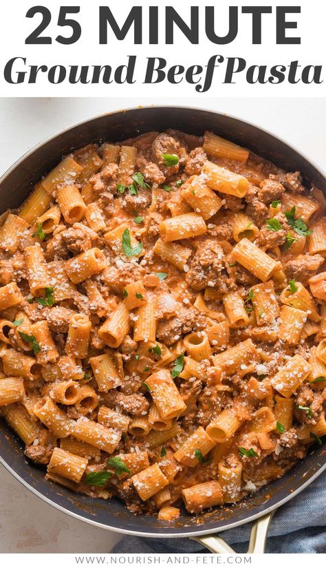 This easy and flavorful Ground Beef Pasta recipe is ready in about 25 minutes using everyday ingredients. It's perfect for simple family dinners! Ground Beef Pasta Recipes For Dinner, Simple Family Dinners, Ground Beef Pasta Recipes, Beef Pasta Recipes, Turkey Pasta, Healthy Ground Turkey, Ground Beef Pasta, Healthy Ground Beef, Easy Skillet Meals