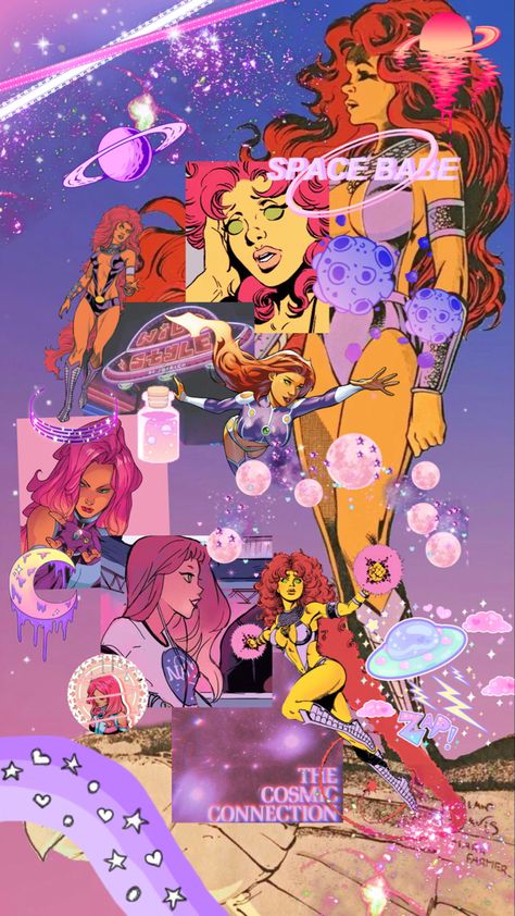 Star Fire Wallpaper Aesthetic, Manga Collage Wallpaper Aesthetic, Starfire Background, Starfire Wallpaper Iphone, Star Fire Wallpaper, Starfire Wallpaper, Teen Titans Wallpaper, Starfire Aesthetic, Trippy Iphone Wallpaper