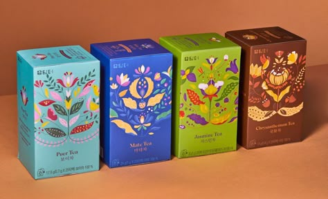 Creative Tea Packaging Design, Floral Package Design, Tea Branding Packaging, Tea Design Package, Floral Packaging Design, Tea Branding Design, Packaging Design Tea, Tea Packaging Ideas, Illustrated Packaging