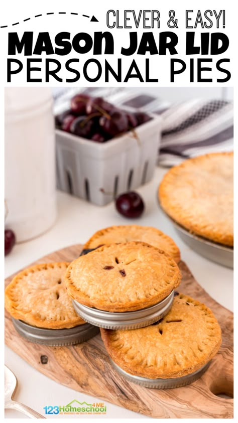 Mini Pies In Mason Jar Lids, Mason Jar Lid Apple Pie, Fall Mini Pies Recipes, Mason Jar Lid Pie, Mason Jar Lid Pies Recipe, Mason Jar Lid Desserts Recipes, Mini Apple Pies Mason Jar Lid, Canning Jar Lid Pies, Canning Lid Pies