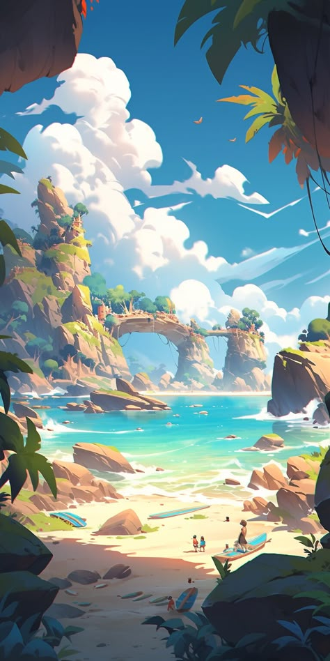 Landscape Wallpapers, Fantasy Island, Hair Anime, Location Inspiration, Landscape Concept, Island Art, Fantasy Places, Girls Frontline, Cool Wallpapers Art