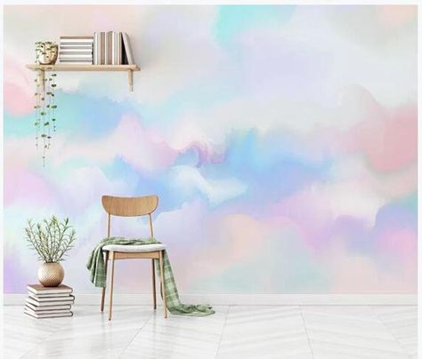 Abstract Rainfbow Colorful Clouds Wallpaper Hand Painted | Etsy Tie Dye Wall Paint, Colorful Clouds Wallpaper, Clouds Wall Mural, Change Art, Clouds Wallpaper, Abstract Cloud, Colorful Clouds, Cloud Wallpaper, Mural Wall