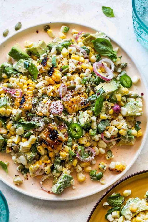 Avocado Corn Salad, Corn Tomato Salad, Easy Summer Side Dishes, Corn Avocado Salad, Creamy Dressing, Toasted Pumpkin Seeds, Salad Dishes, Summer Corn Salad, Summer Side Dishes