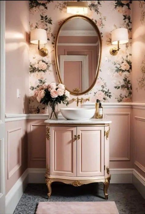 Pink And Gold Bathroom Ideas, Gold Bathroom Ideas, Earthy Coastal, 20 Aesthetic, Luxurious Aesthetic, Bathroom Design Trends, Cozy Boho, Aesthetic Bathroom, Casa Vintage