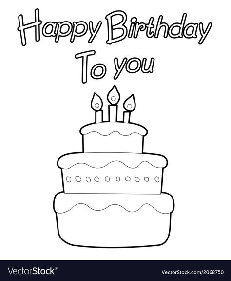 Cake Outline, Cake Coloring, Book Vector, Outline Illustration, Three Candles, Layered Cake, Printable Coloring Book, Single Image, Colouring Books