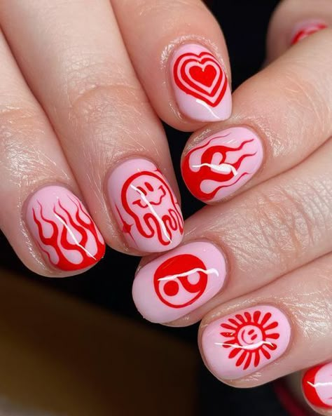 Gel Nails Masc, Flame Nails Men, Fire Nail Art, Masc Nails, Men Nail Art, Diy Nail Ideas, Flame Nail Art, Nail Design Glitter, Hand Painted Nails