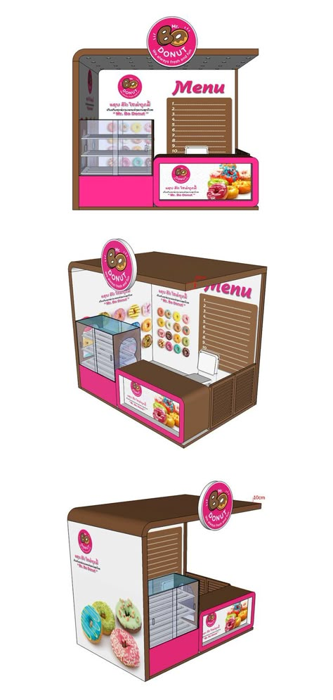 Kios donut Mini Booth Ideas, Donut Booth Design, Mini Donuts Ideas To Sell, Ice Cream Shop Names, Booth Design Food, Donut Poster, Donut Packaging, Doughnut Stand, Donut Store