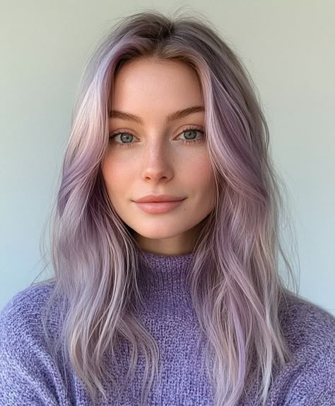 51 Gorgeous Fall Hair Colors for Featuring Copper Shades - AskNaij Lavender Hair Shadow Root, Purple Hair Fair Skin, Lavender Highlights Blonde Hair, Blonde Hair With Lavender, Lilac Hair Highlights, Smoky Purple Hair, Colored Hair Blonde, Light Purple Hair Color Ideas, Long Lavender Hair