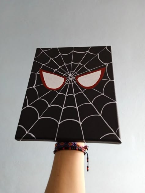 Spiderman Art Painting, Black Spiderman Painting, Spiderman Wall Art Diy, Miles Morales Painting Canvas Easy, Black Canvas Drawing, Miles Morales Painting Canvas, Painting Ideas Spiderman, Spiderman Painting On Canvas, Spiderman Canvas Painting