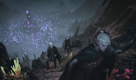 (1) Dungeons & Dragons no Twitter: "Beyond the Underdark: Secrets of the Drow The phrase “Forgotten Realms” has never seemed so apt as broader drow society reveals itself from the shadows. Learn more: https://t.co/RqnzPKZKqJ https://t.co/nxMRhPRYro" / Twitter Drow Society, Elf City, Fantasy Scenery, Dnd Ideas, Fantasy Role Playing, Forgotten Realms, Dungeons Dragons, Fantasy City, Dark Elf