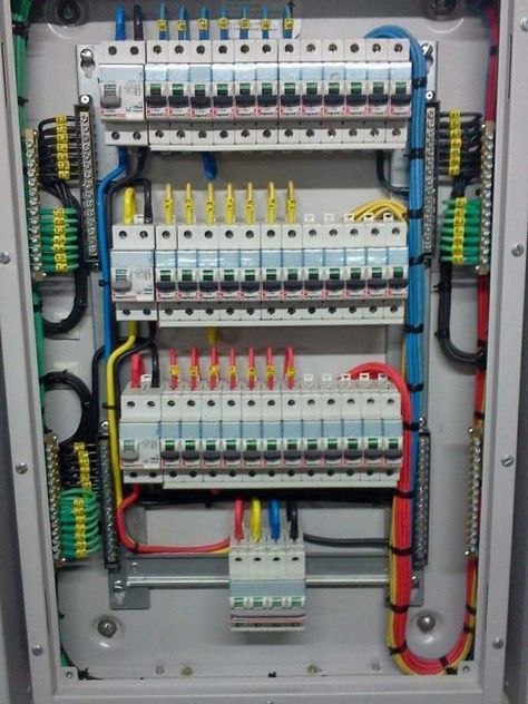 Cable Management Diy, Electrical Panel Wiring, Electrical Wiring Colours, Basic Electrical Wiring, Home Electrical Wiring, Distribution Board, Electrical Circuit Diagram, House Wiring, Electronic Schematics