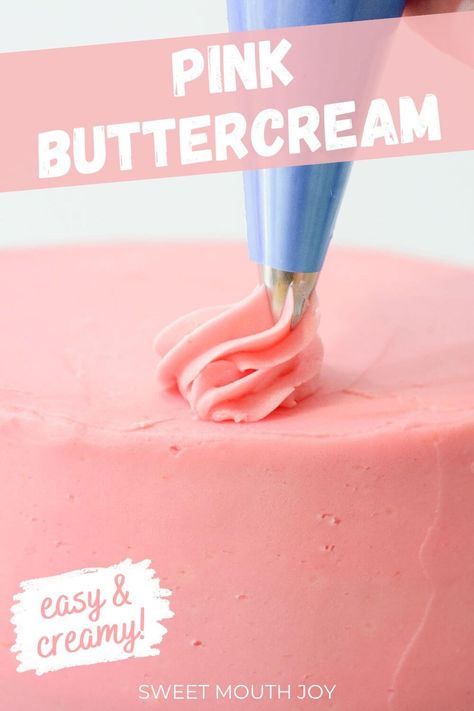 Deliciously creamy and fluffy, this easy pink buttercream frosting is perfect for decorating, frosting and filling cakes, cupcakes, cookies, macarons and more! It's great for turning any dessert into a pink dream, whether it's pink-themed parties, Valentine's Day or any special occasion! Wilton Buttercream Icing, Wilton Buttercream, Pink Buttercream Frosting, Best Frosting Recipe, Almond Frosting, White Food Coloring, Pink Cake Pops, Strawberry Vanilla Cake, Pink Buttercream