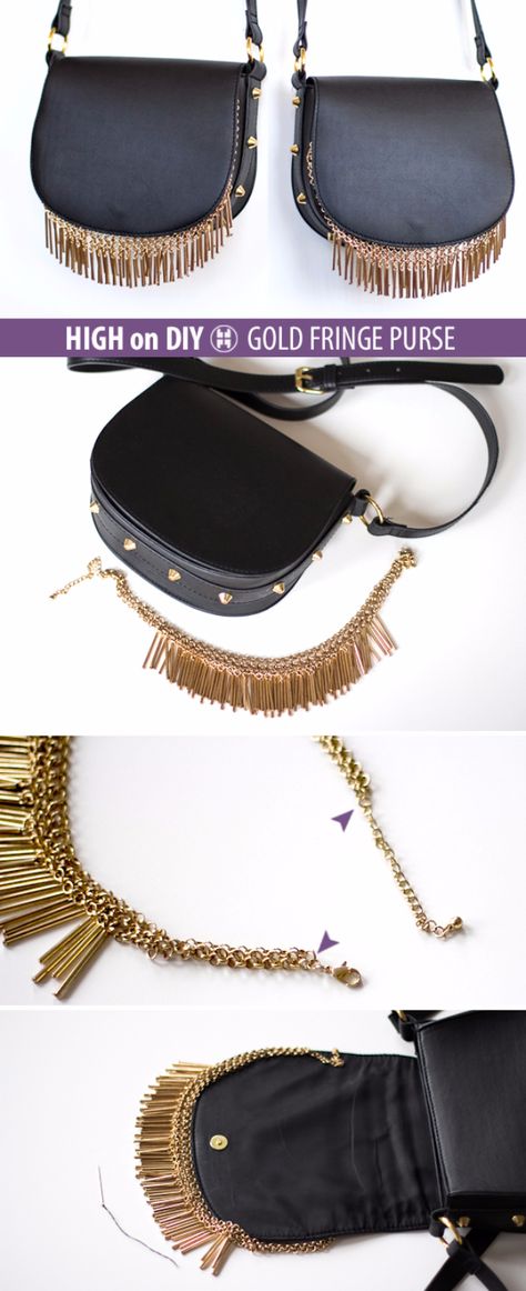 DIY Purses and Handbags - DIY Gold Fringe Purse DIY - Homemade Projects to Decorate and Make Purses - Add Paint, Glitter, Buttons and Bling To Your Hand Bags and Purse With These Easy Step by Step Tutorials - Boho, Modern, and Cool Fashion Ideas for Women and Teens #purses #diyclothes #handbags Bag Tassel Diy, Diy Fashion Upcycle, Diy Fringe, Purse Diy, Small Hand Bags, Jeweled Bag, Diy Clutch, Diy Gold, Easy Fashion