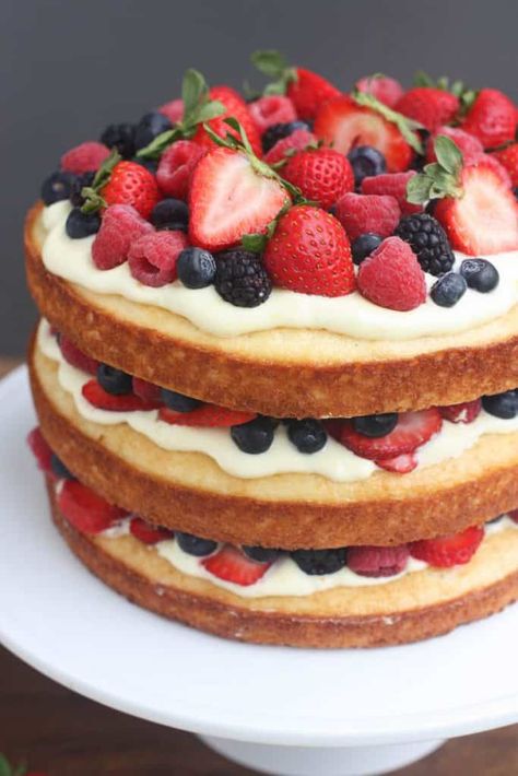 Easy Cake Decorating With Fruit, Fresh Berries Cake, Fruit Topped Cake, Easy Birthday Cake Recipes, Berry Cake Recipe, Best Birthday Cake Recipe, Lemon Layer Cakes, Tastes Better From Scratch, Diy Birthday Cake