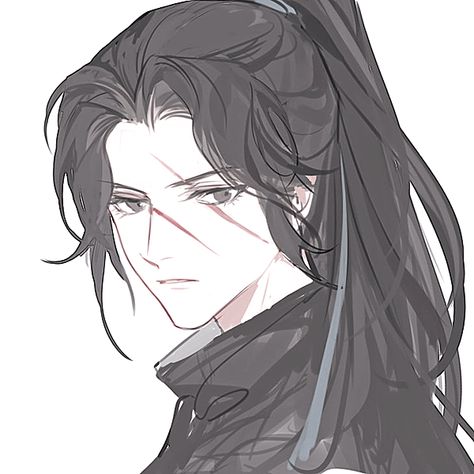 Anime Males With Long Hair, Hospital Gown Drawing Reference, Long Black Hair Anime Guy, Boy With Long Hair Drawing, Anime Men With Long Hair, Ponytail Drawing, Long Hair Drawing, Long Straight Black Hair, Anime Boy Long Hair