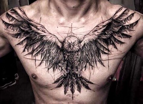 Wing Tattoo Men, Sketch Style Tattoos, Nature Tattoo Sleeve, Cool Chest Tattoos, Warrior Tattoos, Wing Tattoo, Chest Piece Tattoos, Eagle Tattoos, Chest Tattoo Men