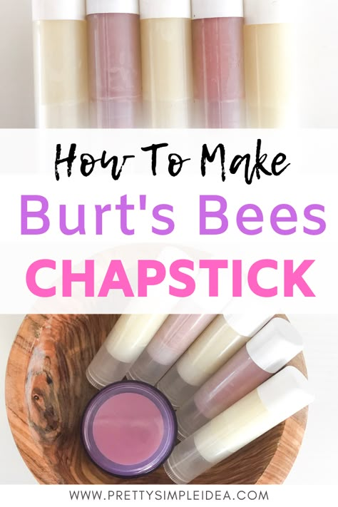 Burt's Bees Chapstick, Homemade Chapstick, Chapstick Recipe, Burts Bees Chapstick, Wax Recipe, Homemade Lip Balm Recipe, Diy Lip Balm Recipes, Lip Balm Recipes, Homemade Lip Balm